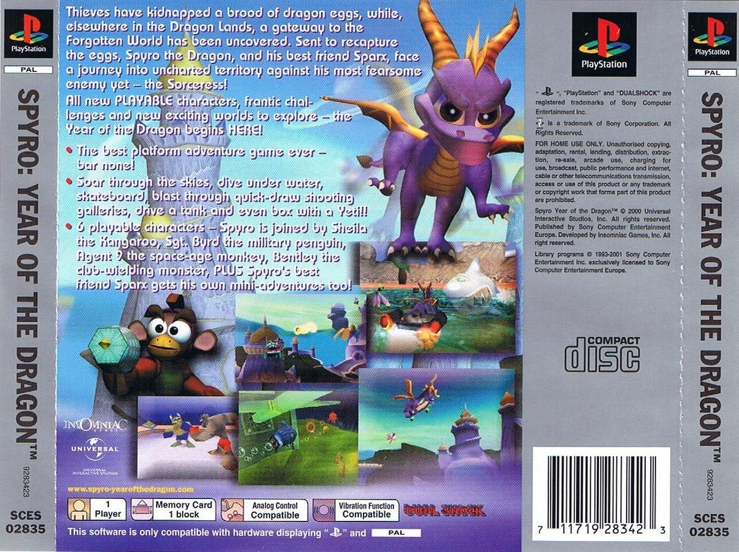 Задняя обложка европейской версии Spyro 3: Year of the Dragon Platinum